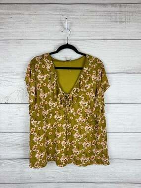 Cato Plus Size Green Blush Floral V-Neck Fall Blouse Size 22/24W